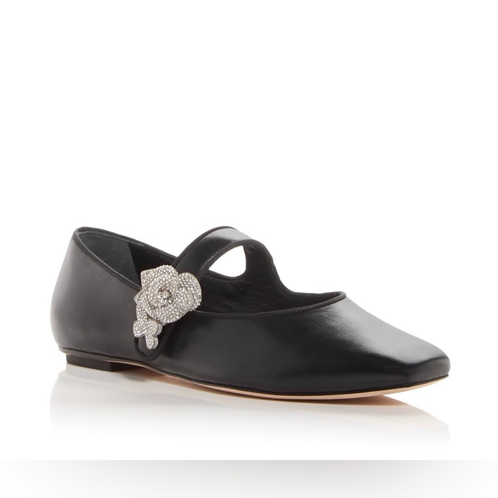 Sophia Webster Titania Embellished Mary Jane Flats Black Leather Size EU 39.5
